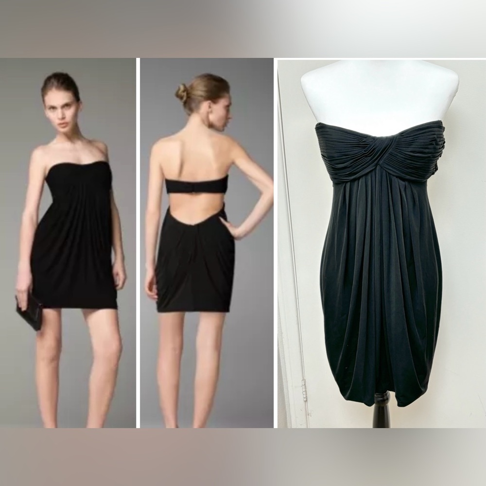 BCBGMaxazria strapless bubble mini dress black size large L pleated cocktail Y2K